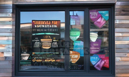 Реклама на окнах: печать наклеек на стекло магазина, салона, кафе